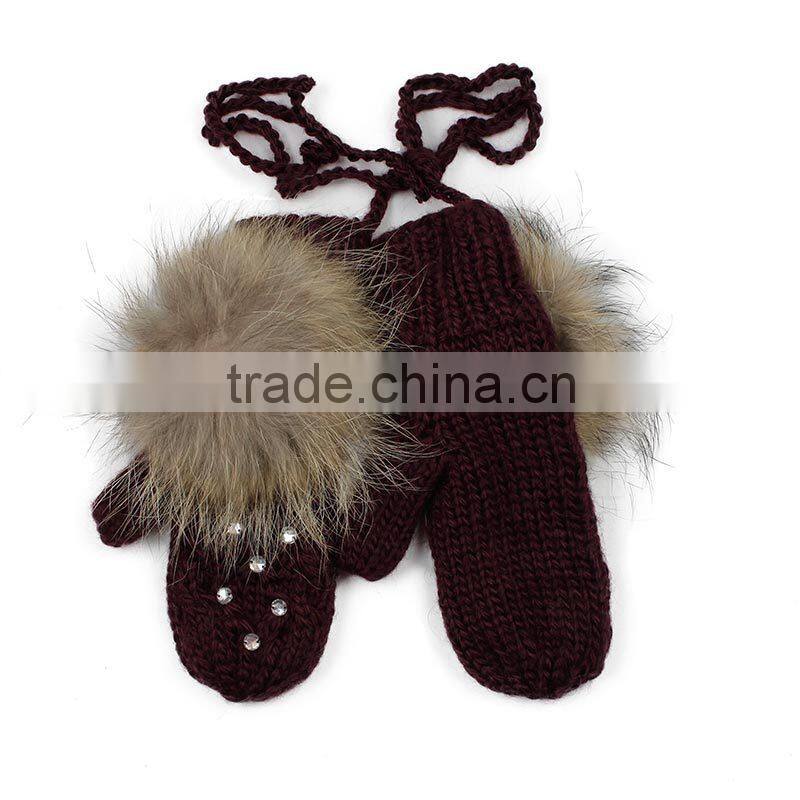 Plain wool knitted women stylish winter knitted gloves