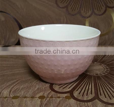 embossed outside pink inside white ceramic salad bowl for wholesale