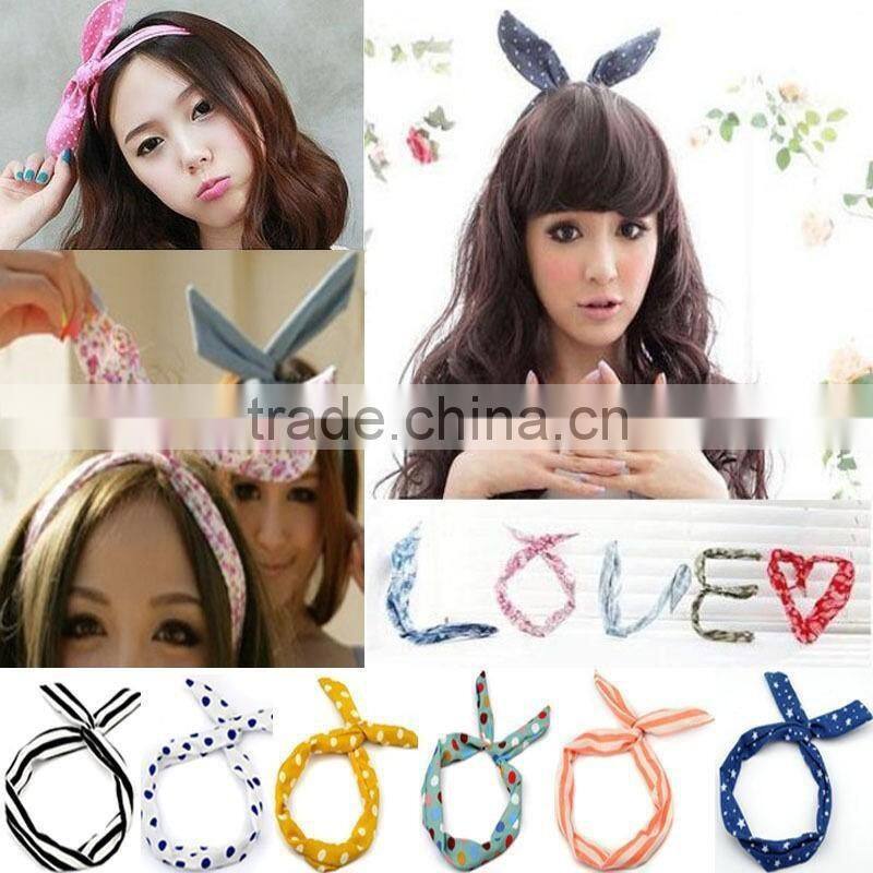 HOT 1 PC Lovely Kids Girls Lady Bow Headwear Hair Bands Hoop Rabbit Ear Wrapped Headband Party Wire Scarf Hair Accessories