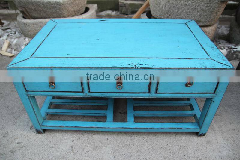blue antique wooden coffee table