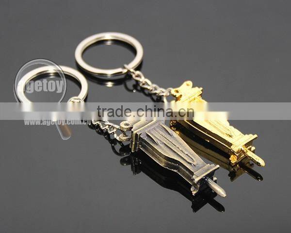 3D Mini Pile Hammer Shaped Three-dimensional Drop Hammer Gold Color Alloy Metal Pile Driver Keyring