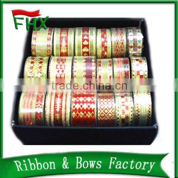 merry christmas wired edge mesh fabric christmas ribbon for christmas trees decorative large size small packing factory price