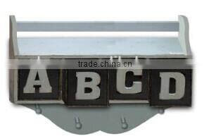 Vintage wood wall plaque hook with letters of an alphabet