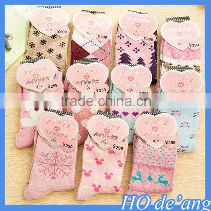 2016 Christmas snowflake deer pattern girl's cartoon tube socks thick warm women nylon socks MHo-168