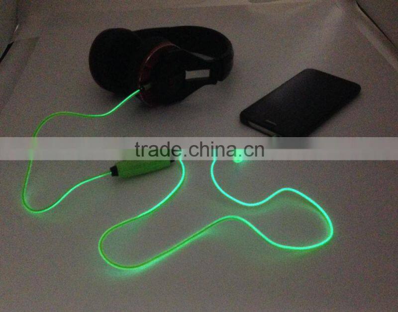 Latest Products EL/LED light cable for headphone, aux audio cable with microphone