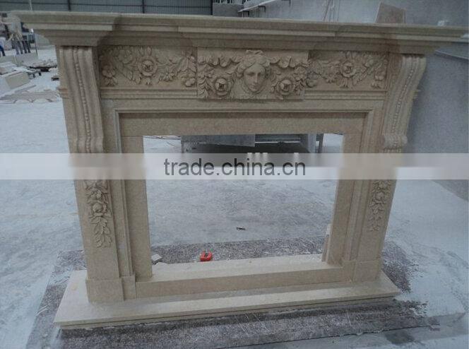 Yellow Marble Carved Pillar Fireplace Decoration