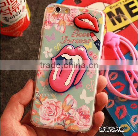 3D Soft Mouth Lip Fahion Printing Case for Iphone 6 Hot selling 2015