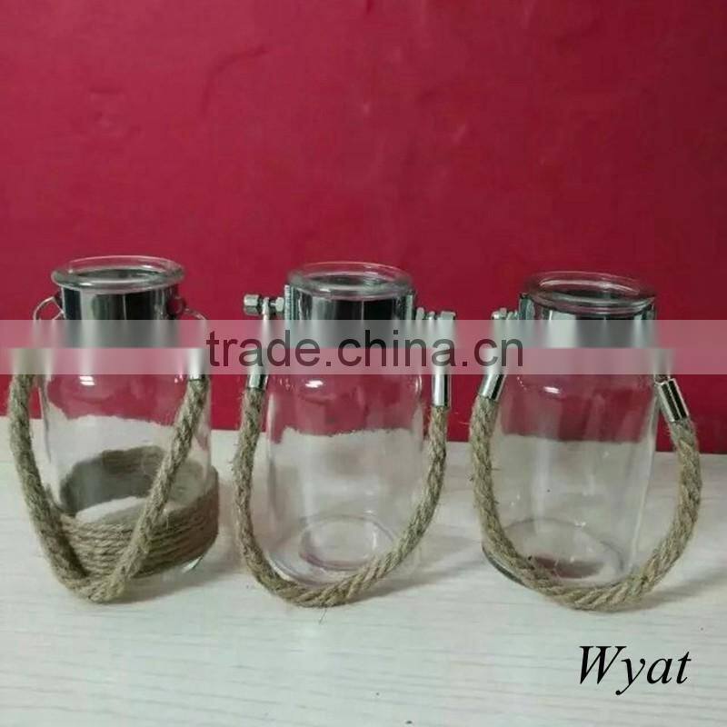 round glass candle jars with hanging rope