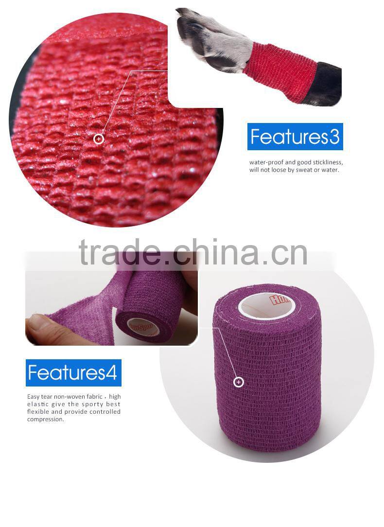 Vet Adhesive Nonwoven Colored Elastic Compression Cohesive Bandage
