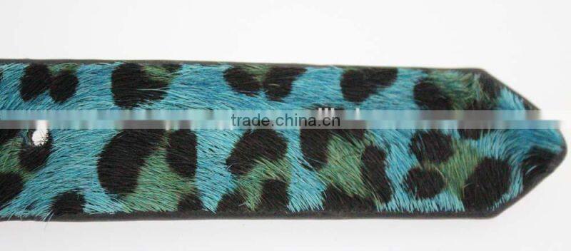 2015 Plain bule fashion pu women jeans belt with leopard point leather in YiWu