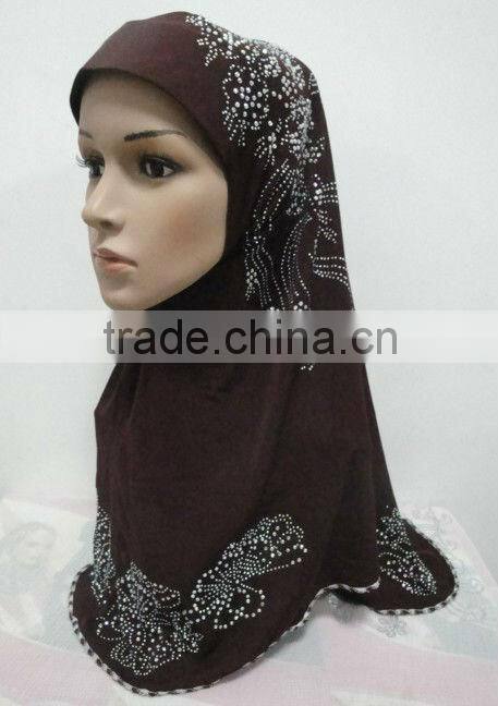 H123 new design one piece muslim hijab with rhinesones