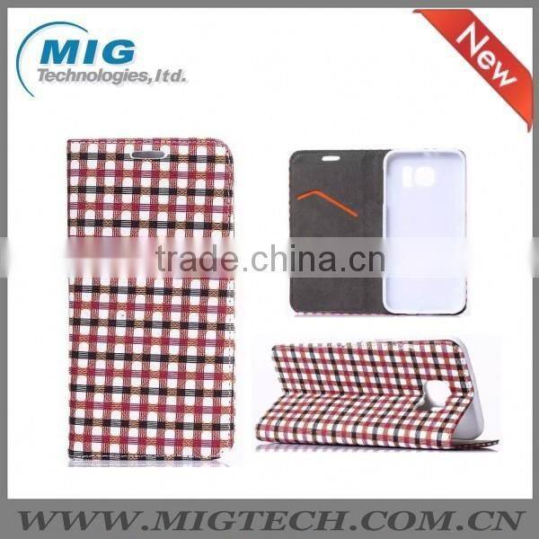 For samsung galaxy S6 Grid pattern PU leather case Cell phone case, For Samsung S6 or For Samsung S6 edge