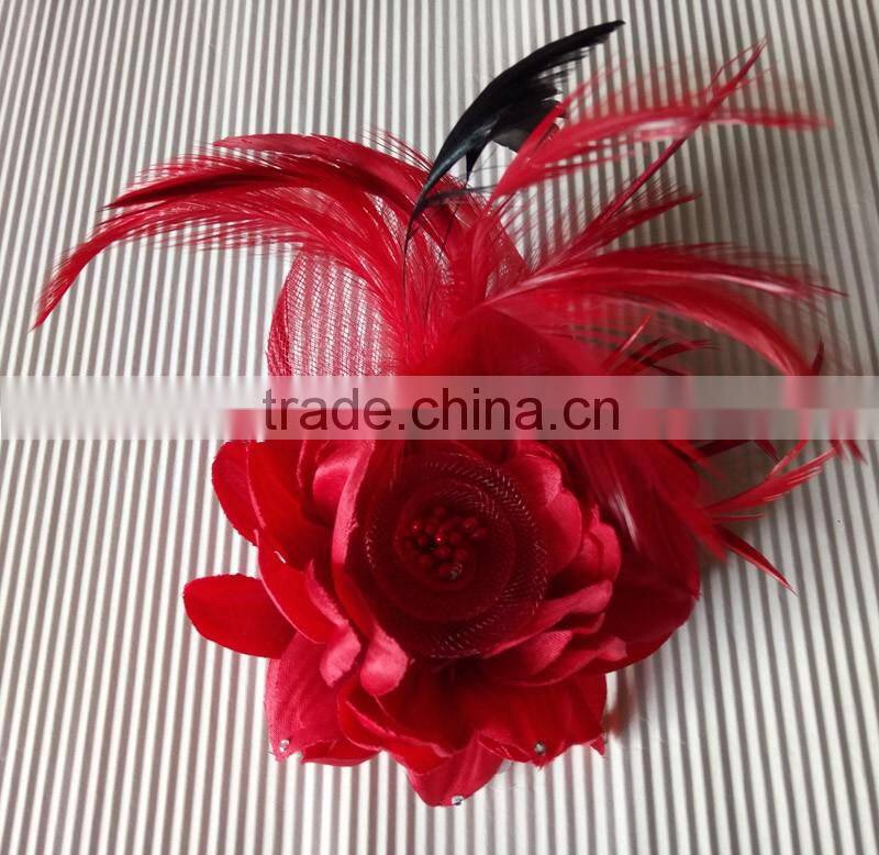 Colorful Artificial Fabric and Feather Flower Brooch