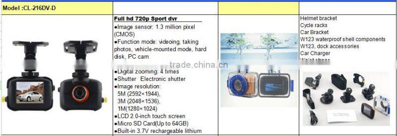Best quality Sport DVR for outdoor Activites with 720p sport car dvr