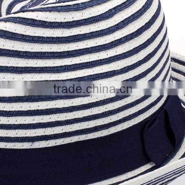 New style panama straw caps blue and white striped homburg hat