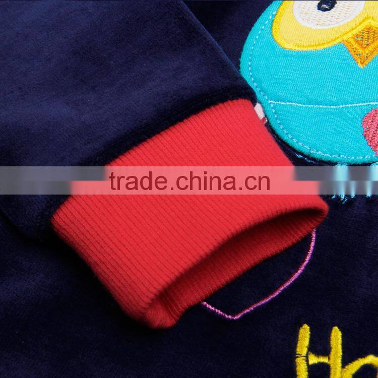 2-6y (FG4448) navy 2015 owl applique children clothing sets nova kids wear fleece winter girls clothing sets with hoodies