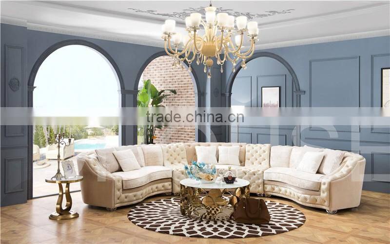 Living Room Classical french Furniture Fabric Button Beige Corner Sofa AL043