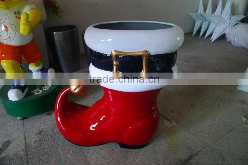 hot sale fiber glass Christmas decoration,large Santa's boot for decorating