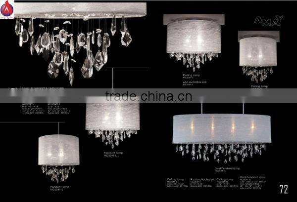 Chinese style elegant crystal ceiling lamp in white silk shade
