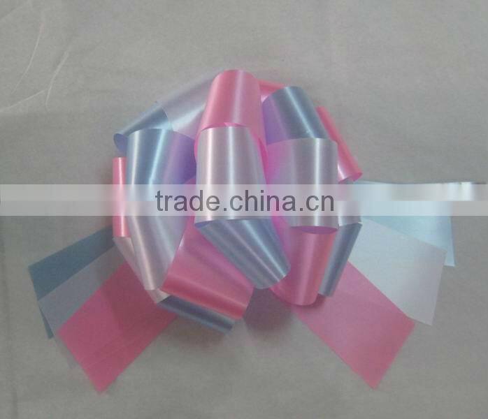 HOT SALE ! New Design Red / Green Metallic Poly Ribbon Decorative Pom Pom Pull Bow