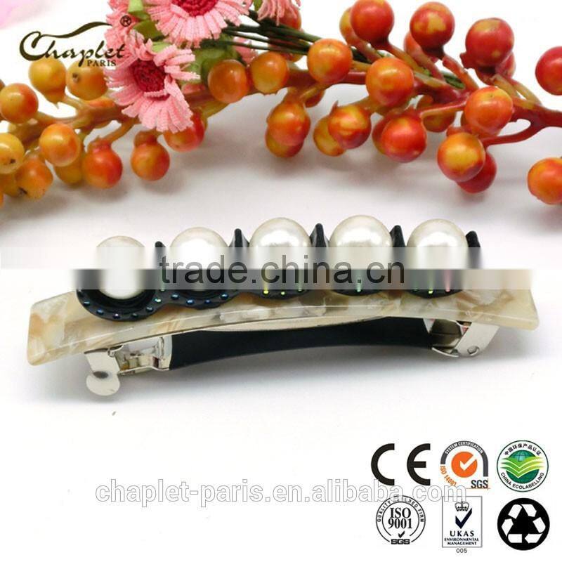 Fine Design Ladies' Acetate Pearl French Barrette Hair Clips