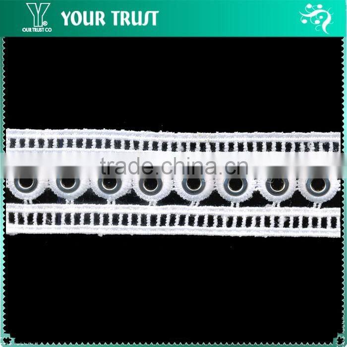 Gold Flat 10MM Colorful Grommet Eyelet Black Polyester Dot Lace Trimming