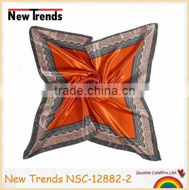 Placement solid color inner with lace trim imitate silk square scarf 90*90 cm