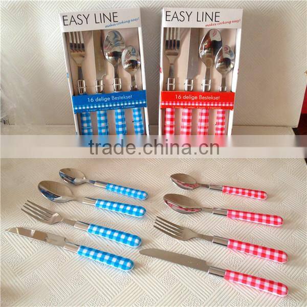 Comfortable plastic handle cutlery in plastic tray