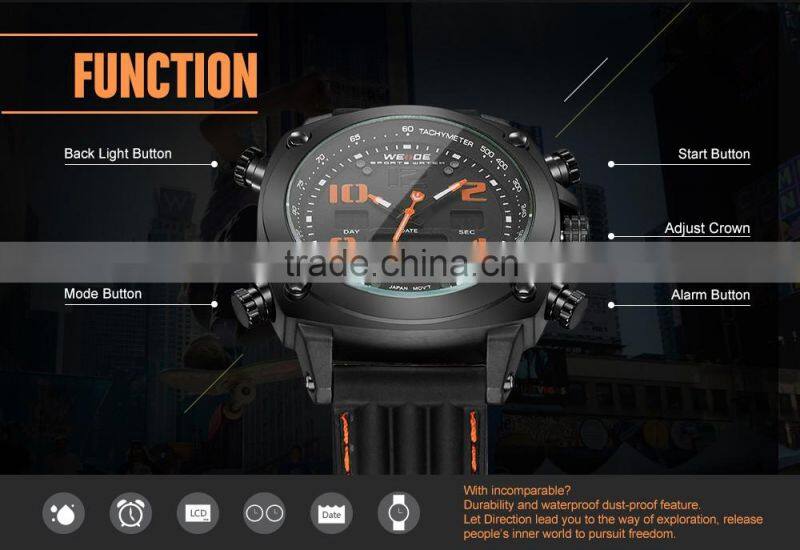 Weide Brand Watch New Arrival Analog Digital Display 3ATM Water Resistant Silicone Strap Watches Men Sport Watch