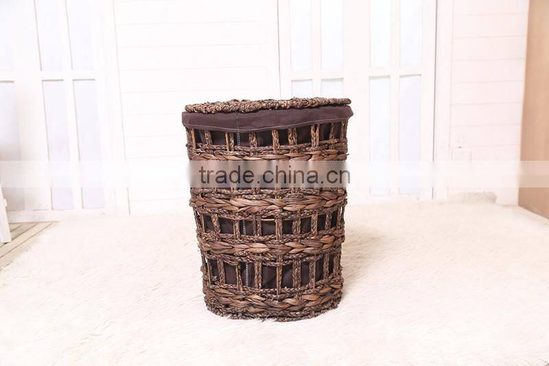 2015 new arrival set of 3 maize and water hyacinth weaved laundry hamper with lining