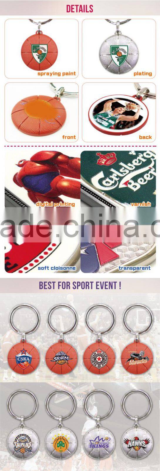 Free Sample_metal two sided canada sports printed basketball key ring