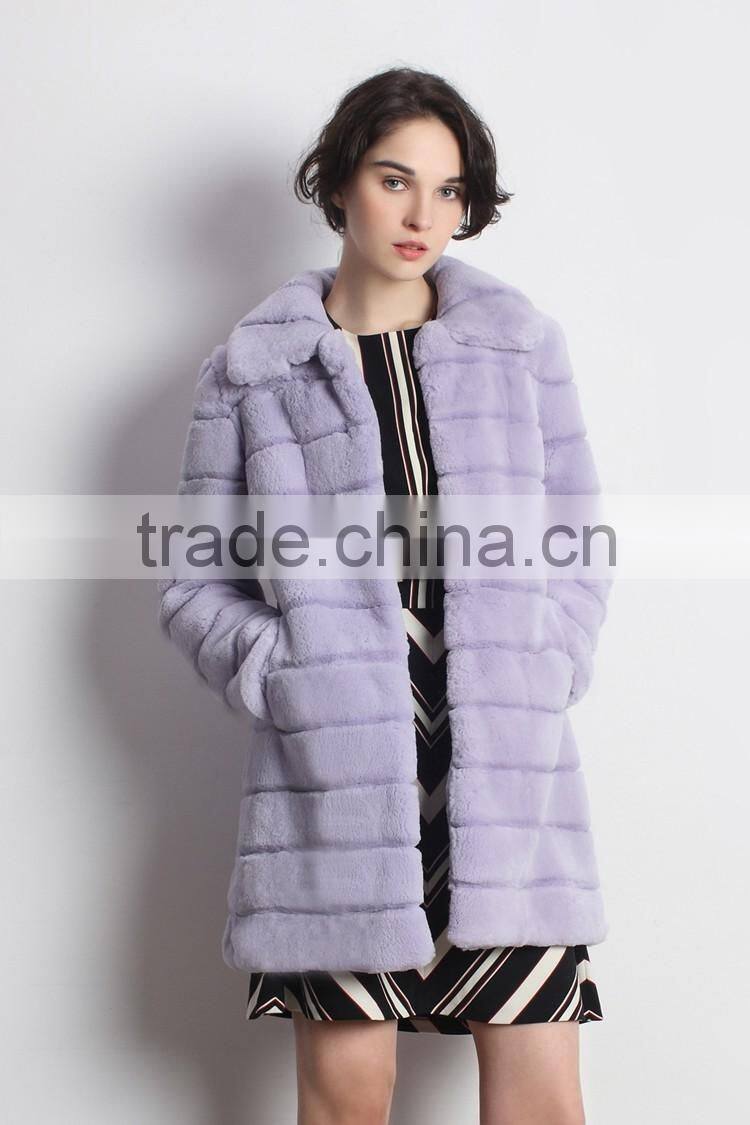 Genuine Pink Rex Rabbit Fur Coat for Elegant Woman