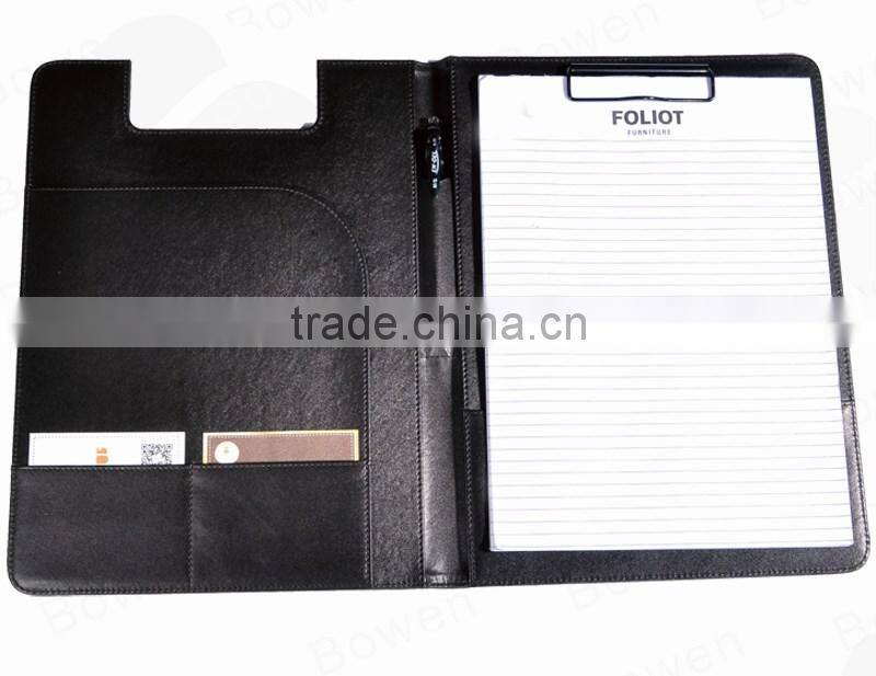 PU double folder with metal clip /clip board holder