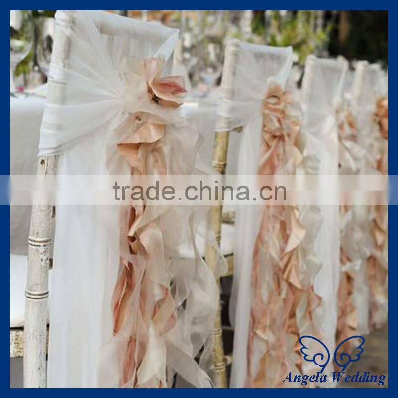CH099C Wholesale for sale fancy curly willow white and blush pink chiffon ruffled wedding chair cover