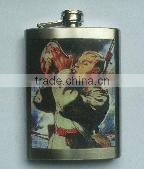 stainless steel small hip flask with water-transfer printing