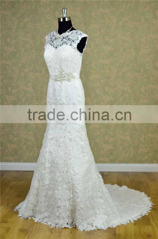 Real photo French Lace long train wedding dress with sleeve