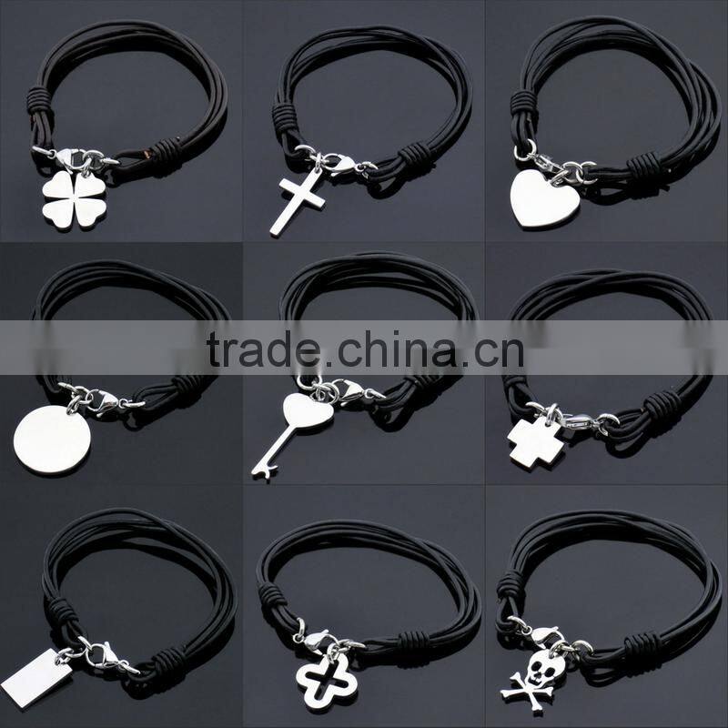 Fashion Cool Rock Wide Genuine Leather Wrap Skull Bracelet