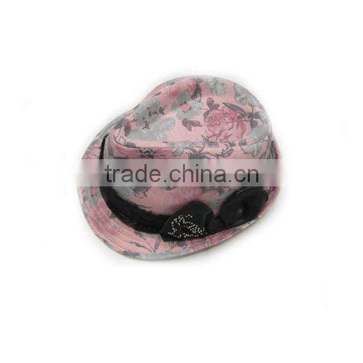 Fashion print cloth fedora hat&with bowknot tape