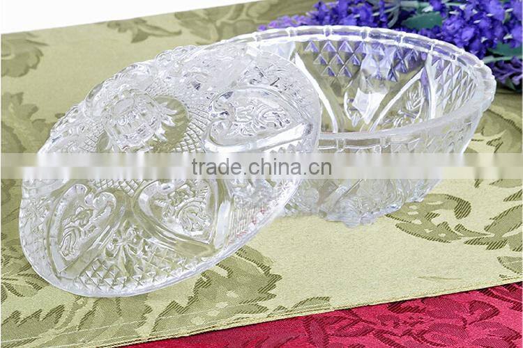 colored glass fruit bowl with glass lid