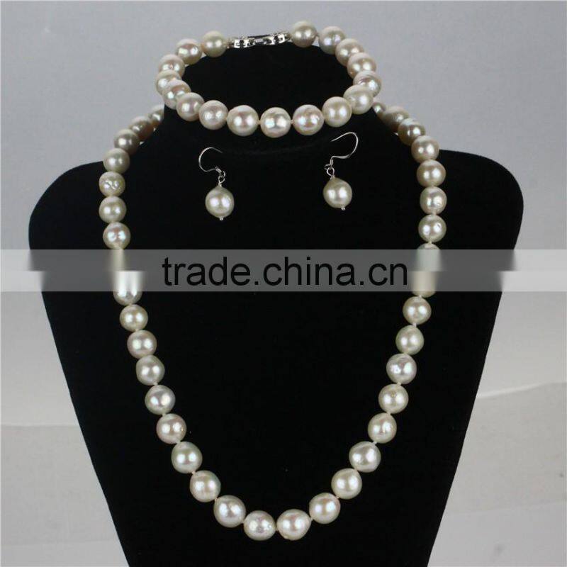 10-12mm AA white edison round wedding freshwater pearl set, fashion necklaces pearl set