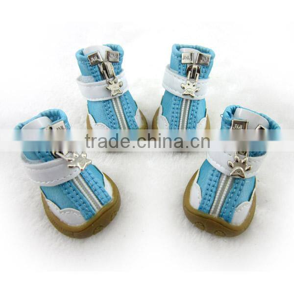 2014 JML PU leather blue dog shoes with rubber sole