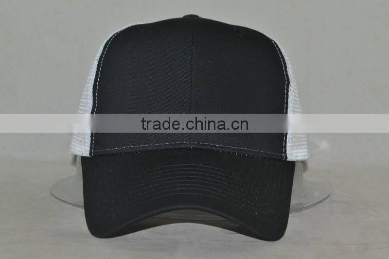 Guangzhou hat factory professional custom 100% polyester in black/white trucker cap