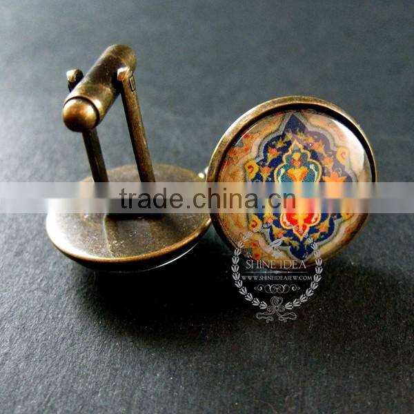 20mm vintage style antiqued bronze morocco style art collage glass cabochon round cufflinks fashion wedding cuff link 6600046