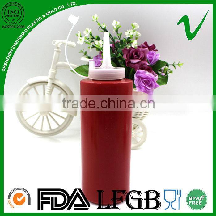 LDPE red squeeze cylinder empty 300ml sauce plastic bottle with food grade