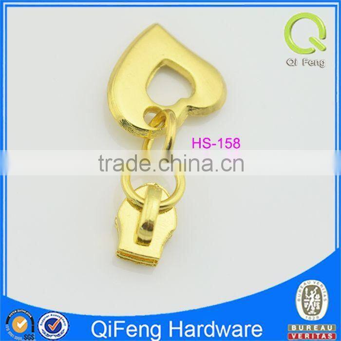 HS-158 gold brass zipper custom metal zipper puller gold heart shape parts