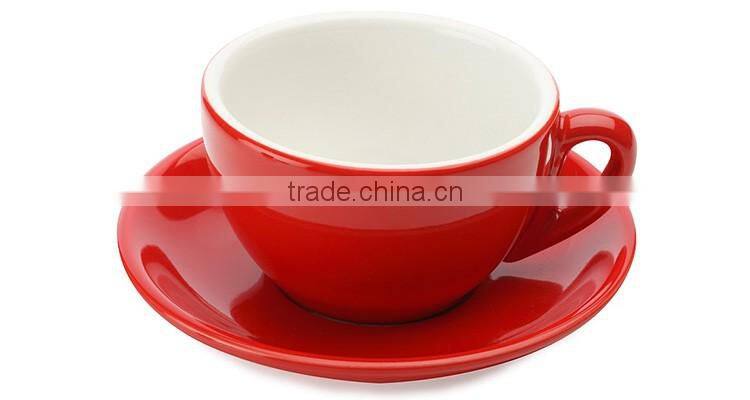 Red White Color Glazed Ceramic Stoneware Coffee Tea Cups and Saucers Sets