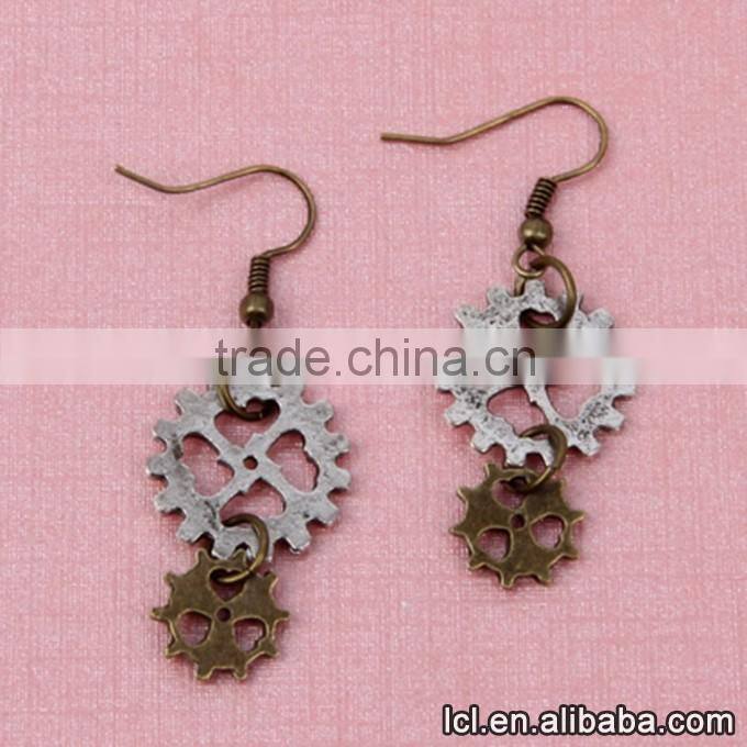 cheap fashion imitation jewelry new popular steampunk DIY 3pcs gear earrings made in China yiwu