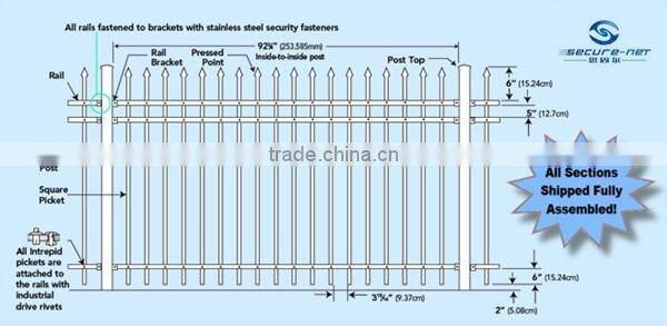 Powder Coated Galvanized tubular Flat Top steel fence