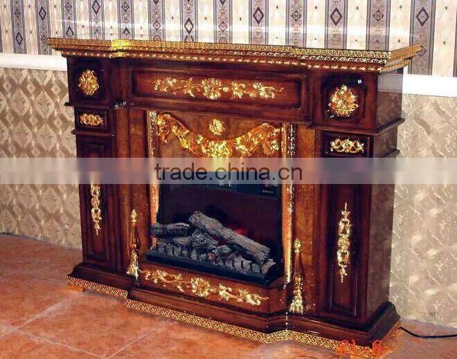 Vintage Carved Wooden Mantelpiece Fireplace, Elegant Freestanding Solid Wood Fireplace Mantel, Decorative Fireplace With Mirror