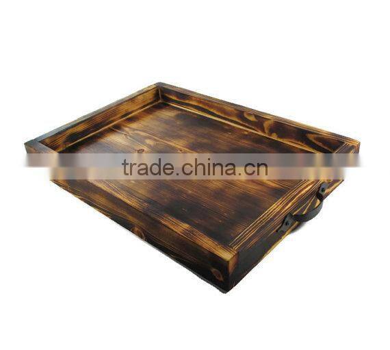 Wooden Rustic Serving Tray High Quality Carbonization Surface Solid Wood Tray Vintage Look Salver